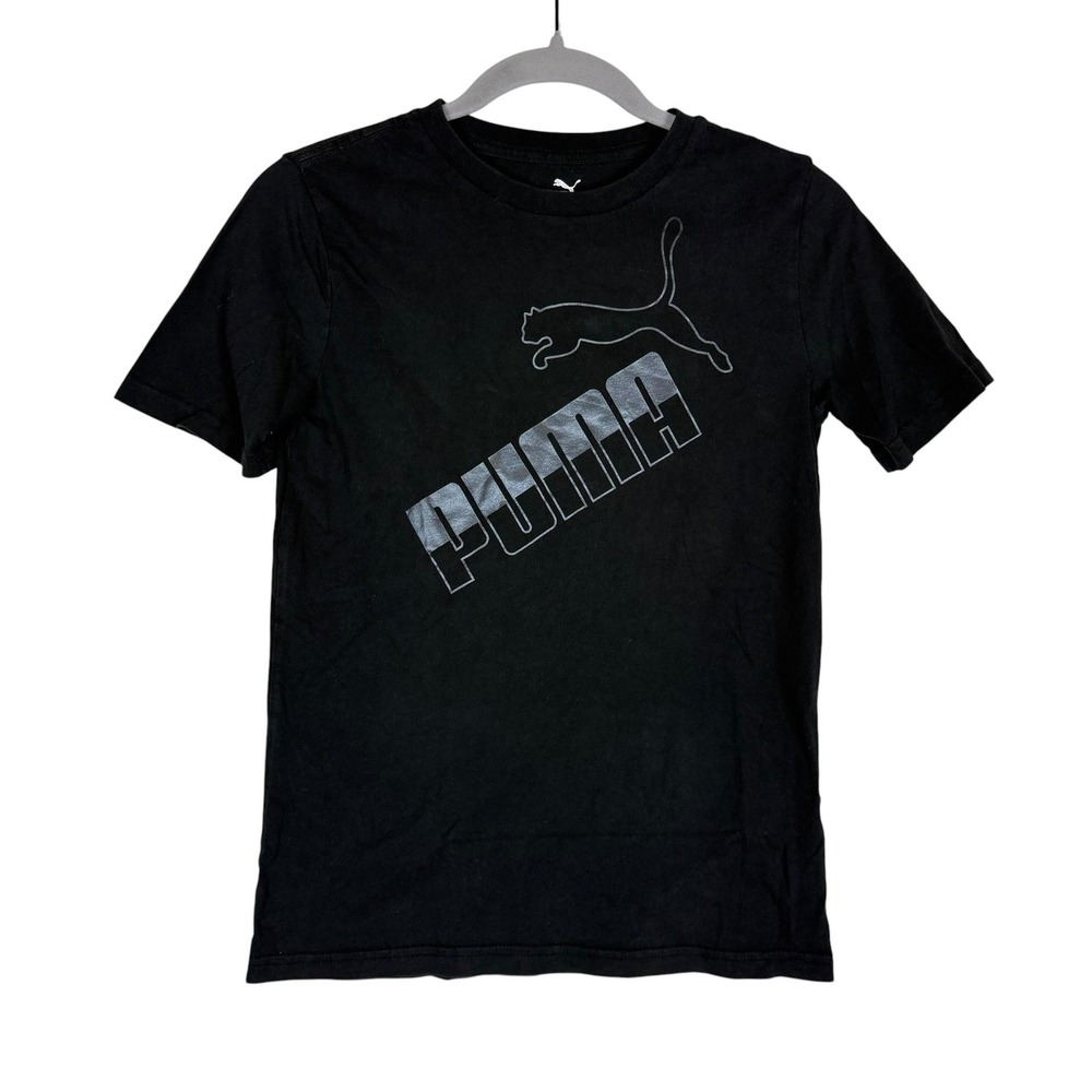 PUMA Shirt Kids 10-12 Black Big Logo Graphic Tee Top Crewneck Athletic‎